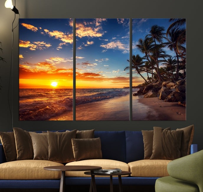 Large Coastal Wall Art Beach at Sunset Canvas Print