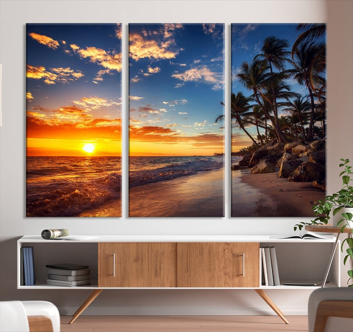 Large Coastal Wall Art Beach at Sunset Canvas Print