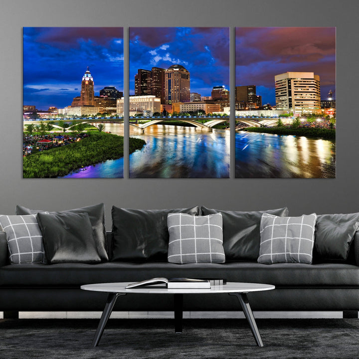 Large Columbus City Lights Night Skyline Cityscape Wall Art Canvas Print