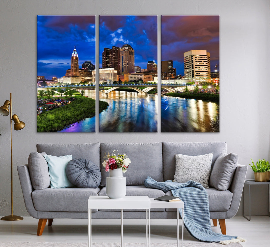 Large Columbus City Lights Night Skyline Cityscape Wall Art Canvas Print