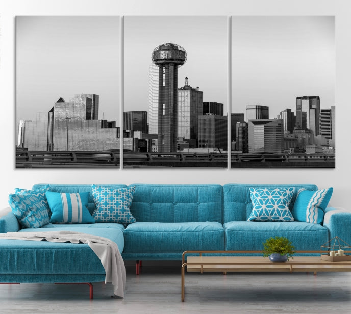 Large Dallas City Skyline Print Cityscape Canvas Wall Art