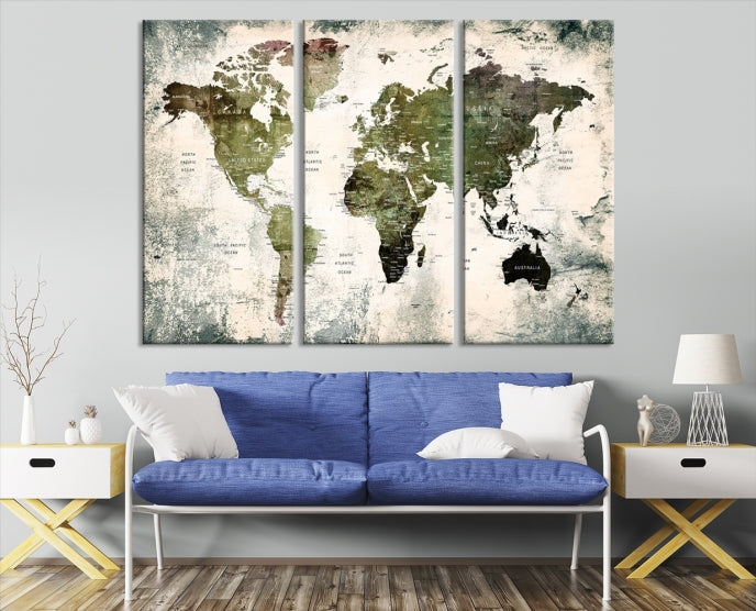 Large Dark Green World Map Canvas Wall Art Print Framed Ready to Hang