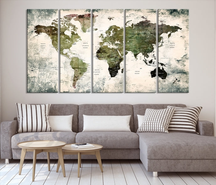 Large Dark Green World Map Canvas Wall Art Print Framed Ready to Hang