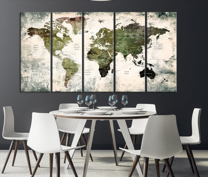 Large Dark Green World Map Canvas Wall Art Print Framed Ready to Hang