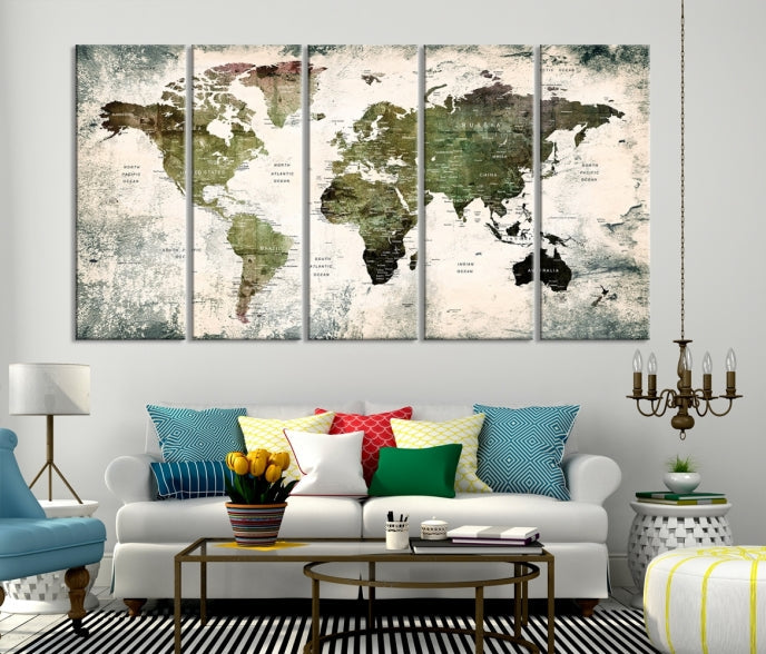 Large Dark Green World Map Canvas Wall Art Print Framed Ready to Hang