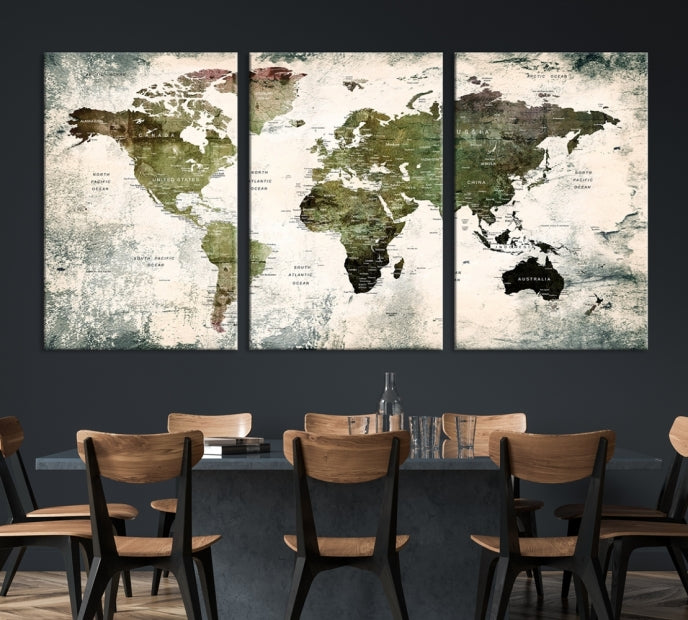 Large Dark Green World Map Canvas Wall Art Print Framed Ready to Hang