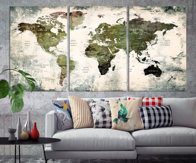 Large Dark Green World Map Canvas Wall Art Print Framed Ready to Hang