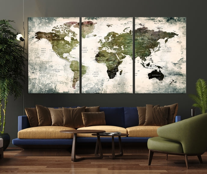 Large Dark Green World Map Canvas Wall Art Print Framed Ready to Hang