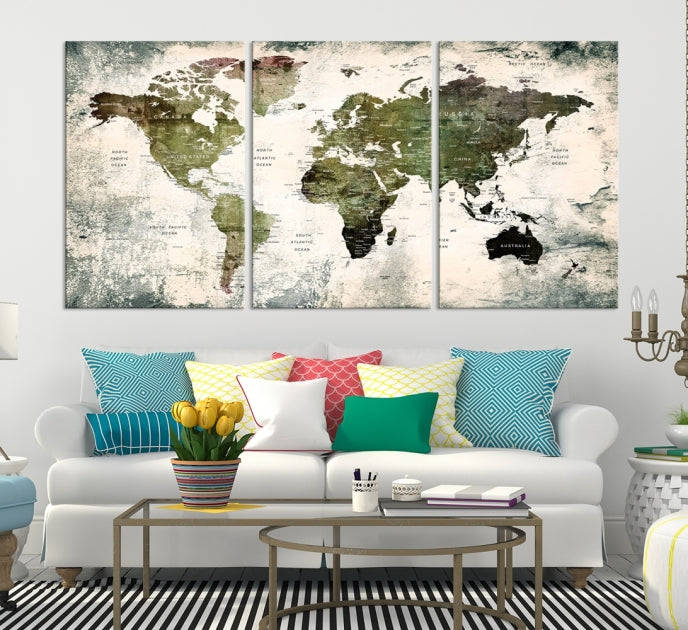 Large Dark Green World Map Canvas Wall Art Print Framed Ready to Hang