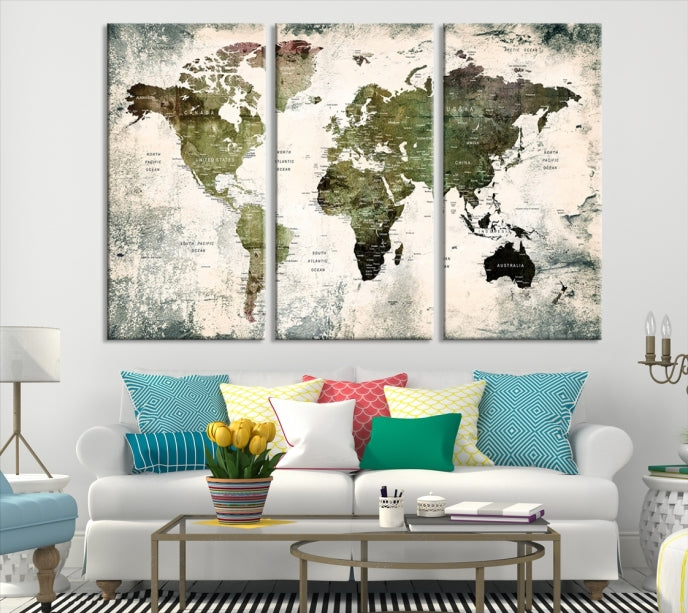 Large Dark Green World Map Canvas Wall Art Print Framed Ready to Hang