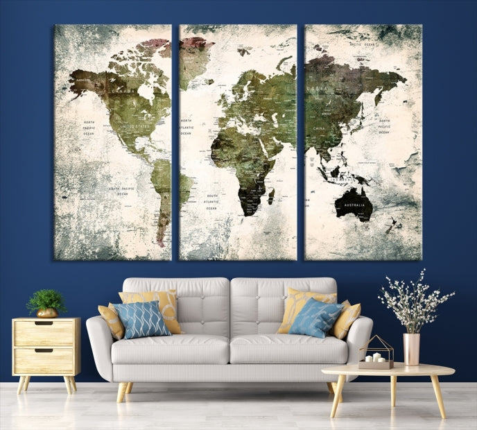 Large Dark Green World Map Canvas Wall Art Print Framed Ready to Hang