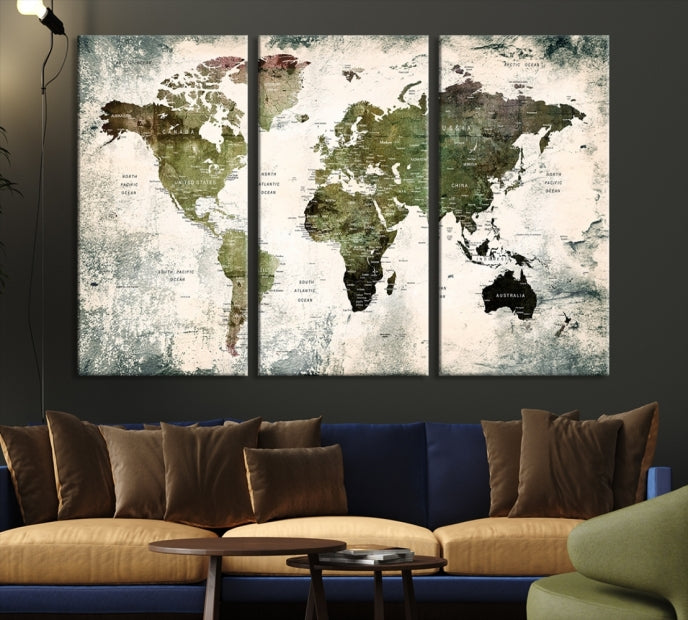 Large Dark Green World Map Canvas Wall Art Print Framed Ready to Hang