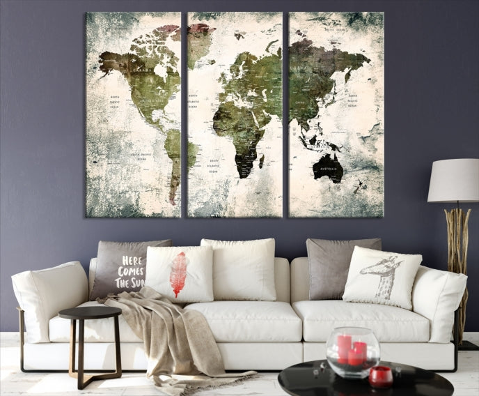 Large Dark Green World Map Canvas Wall Art Print Framed Ready to Hang