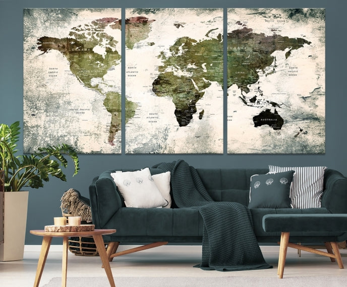 Large Dark Green World Map Canvas Wall Art Print Framed Ready to Hang