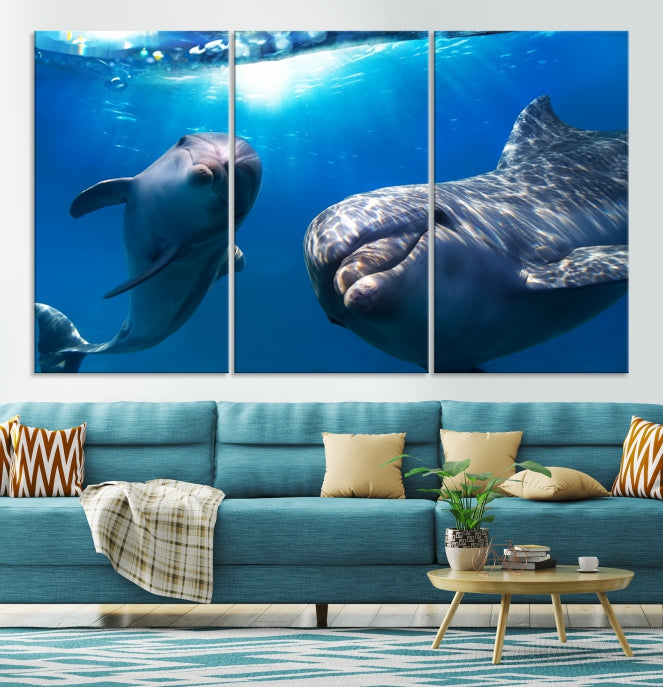 Large Dolphin Wall Art Underwater Canvas Print