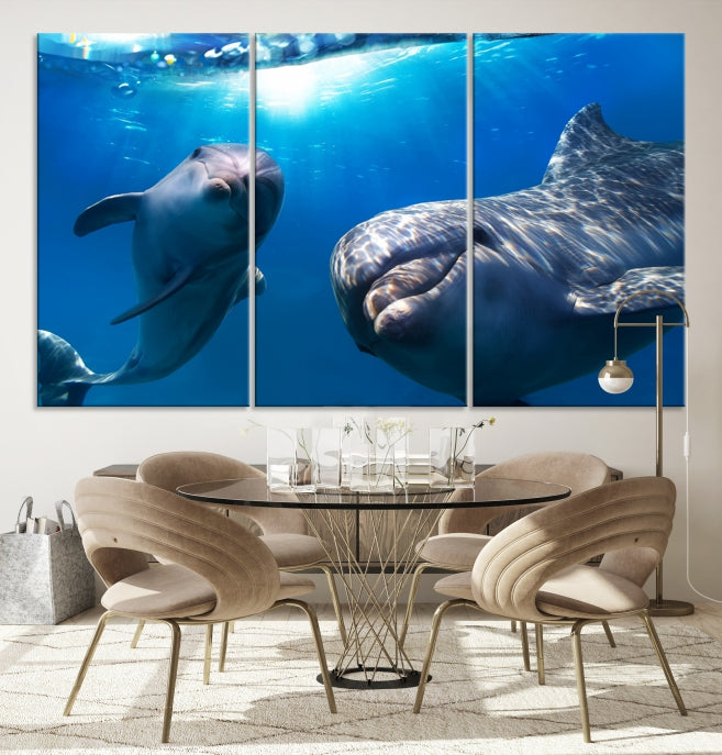 Large Dolphin Wall Art Underwater Canvas Print