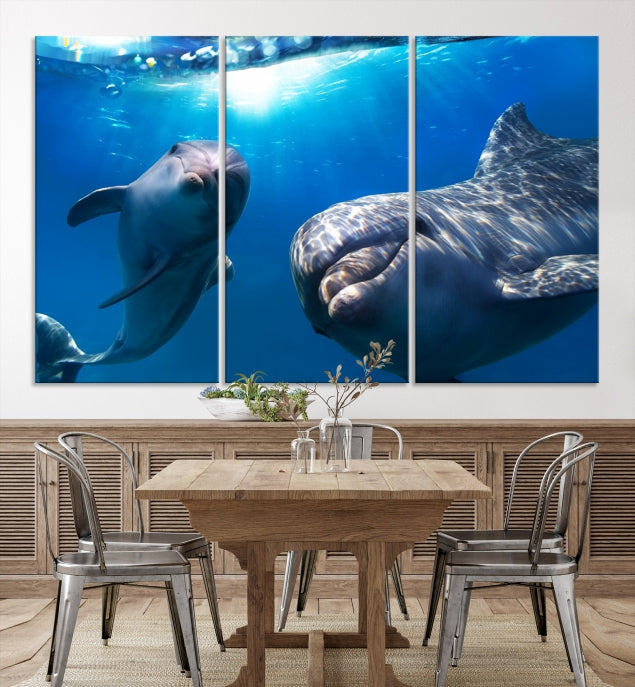 Large Dolphin Wall Art Underwater Canvas Print