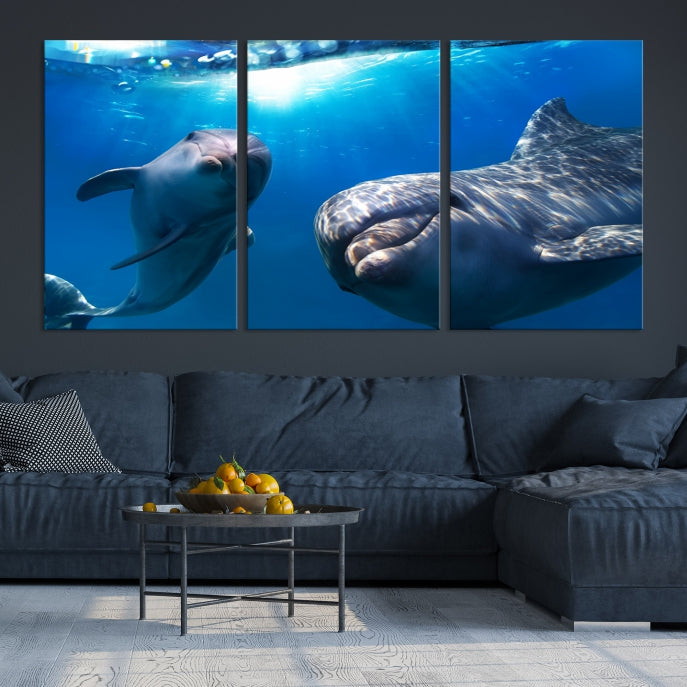 Large Dolphin Wall Art Underwater Canvas Print