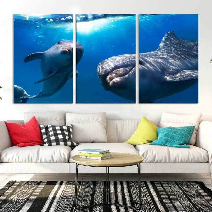 Large Dolphin Wall Art Underwater Canvas Print