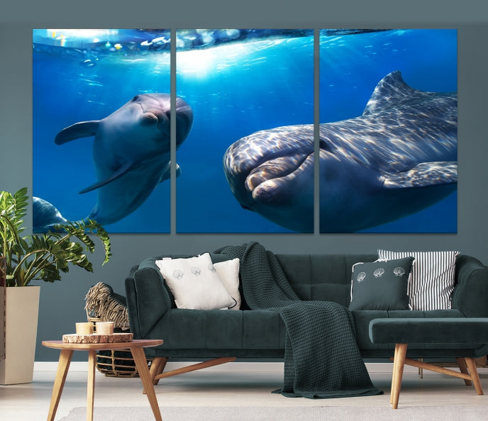 Large Dolphin Wall Art Underwater Canvas Print