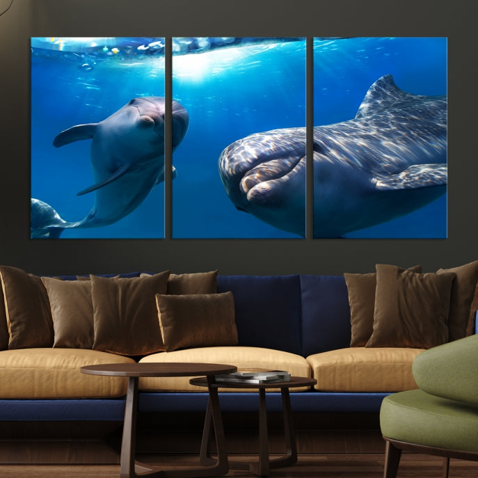 Large Dolphin Wall Art Underwater Canvas Print