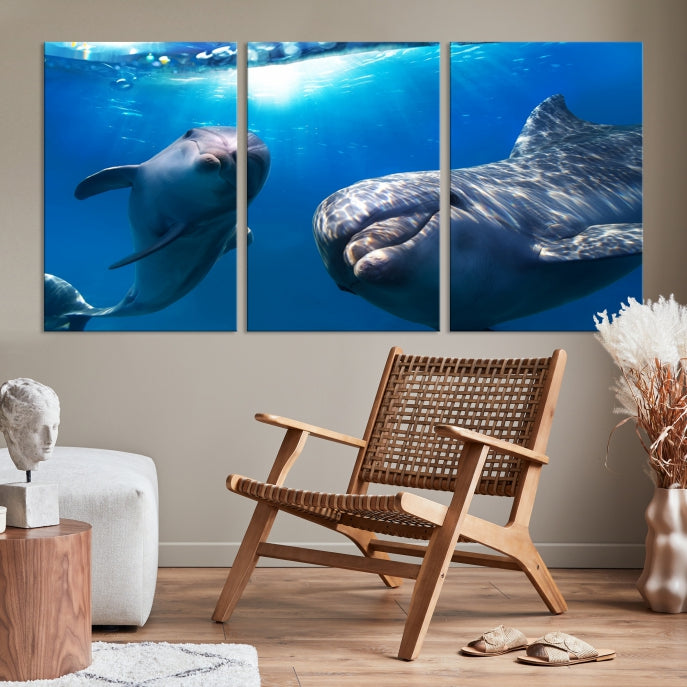 Large Dolphin Wall Art Underwater Canvas Print