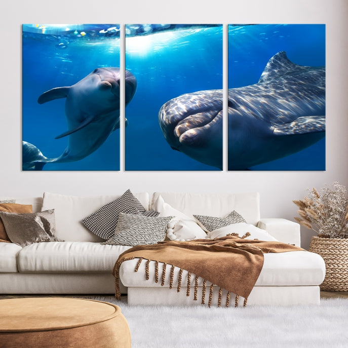 Large Dolphin Wall Art Underwater Canvas Print