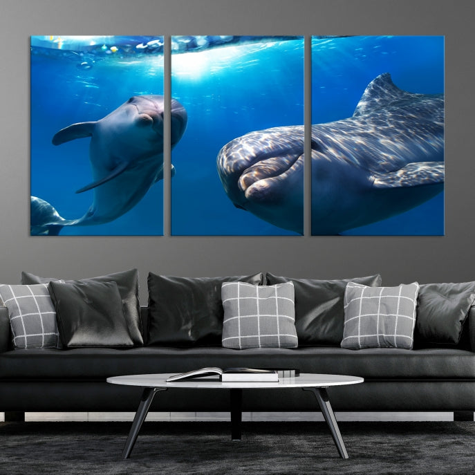 Large Dolphin Wall Art Underwater Canvas Print