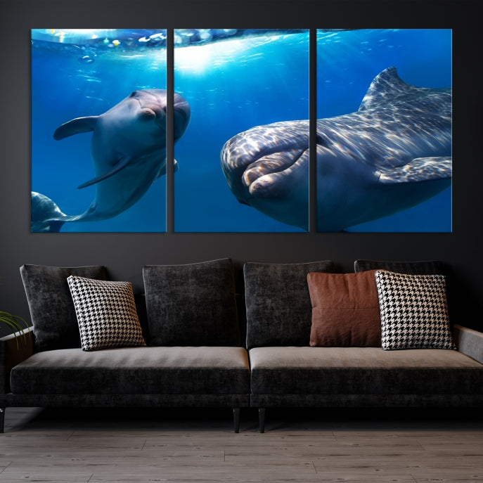 Large Dolphin Wall Art Underwater Canvas Print