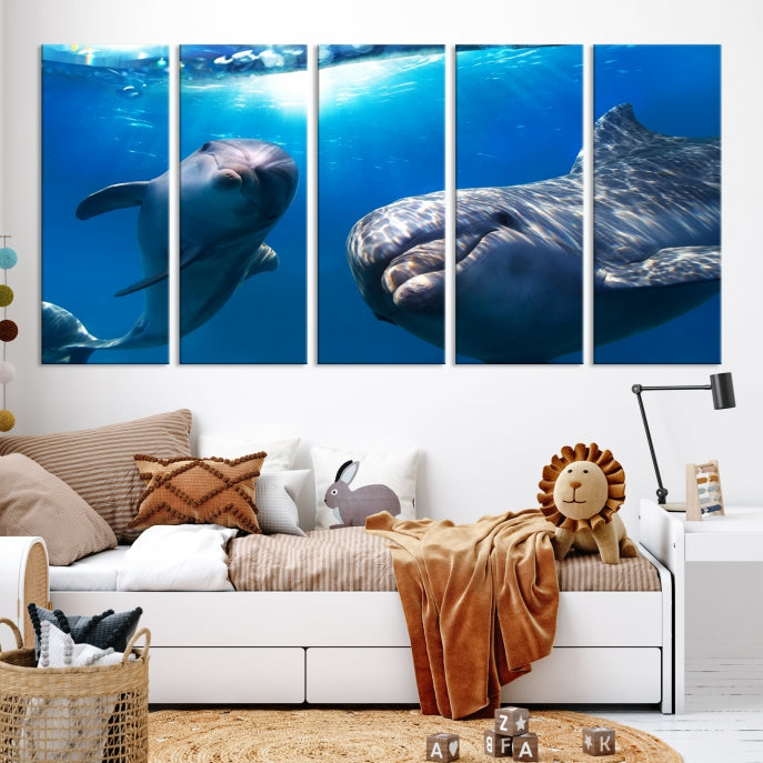 Large Dolphin Wall Art Underwater Canvas Print