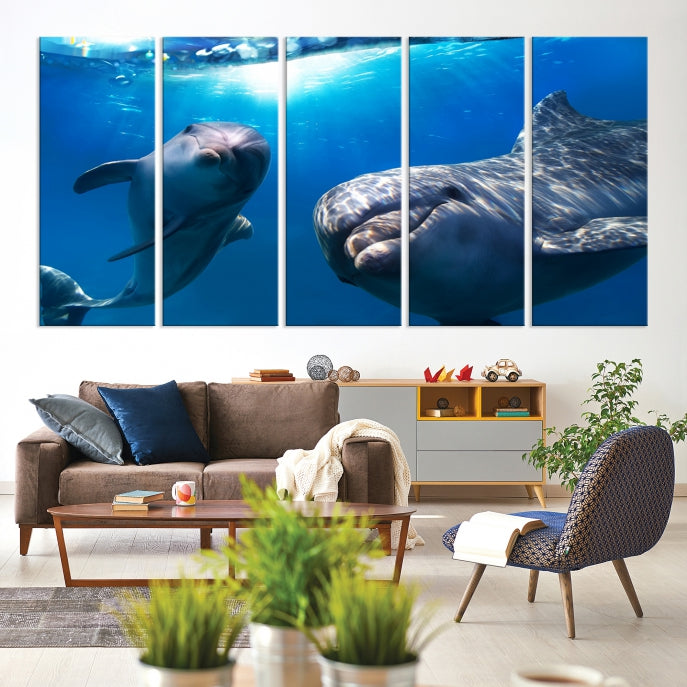 Large Dolphin Wall Art Underwater Canvas Print