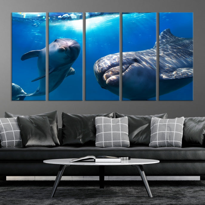 Large Dolphin Wall Art Underwater Canvas Print