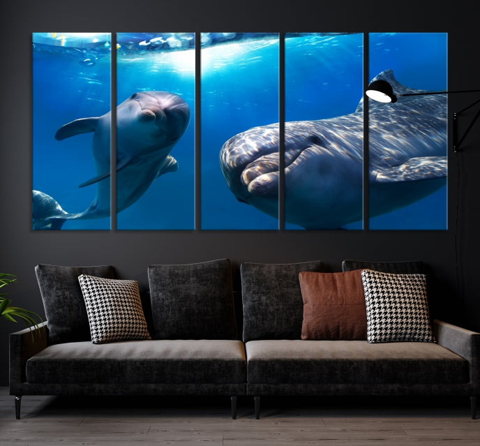 Large Dolphin Wall Art Underwater Canvas Print