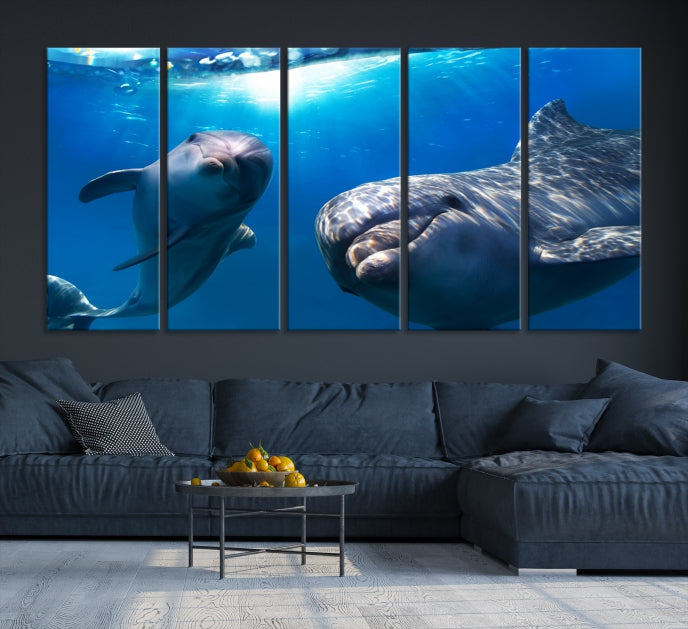 Large Dolphin Wall Art Underwater Canvas Print