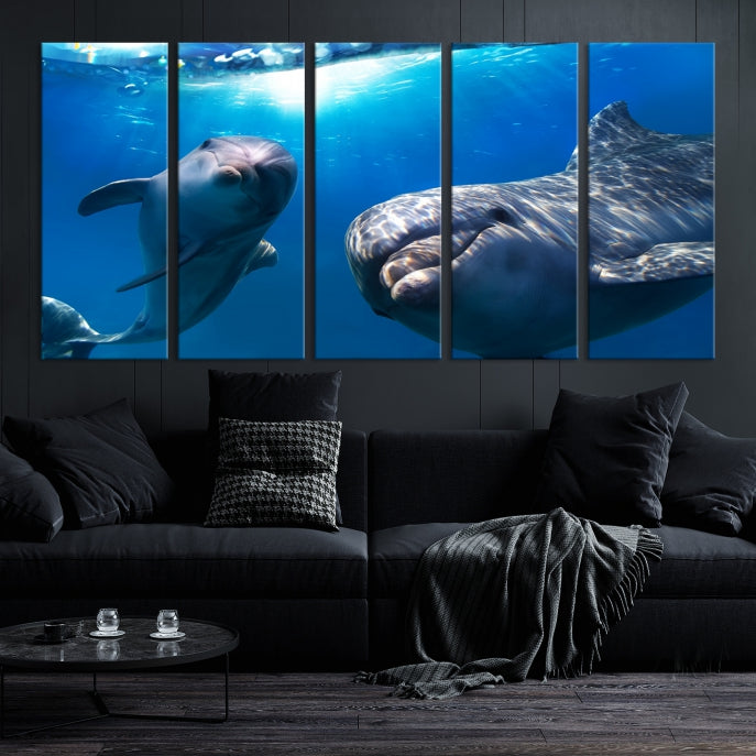 Large Dolphin Wall Art Underwater Canvas Print