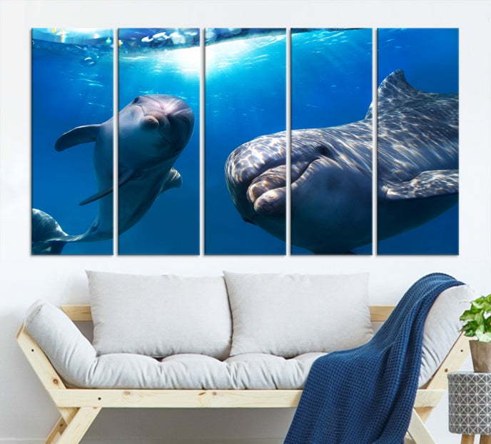 Large Dolphin Wall Art Underwater Canvas Print