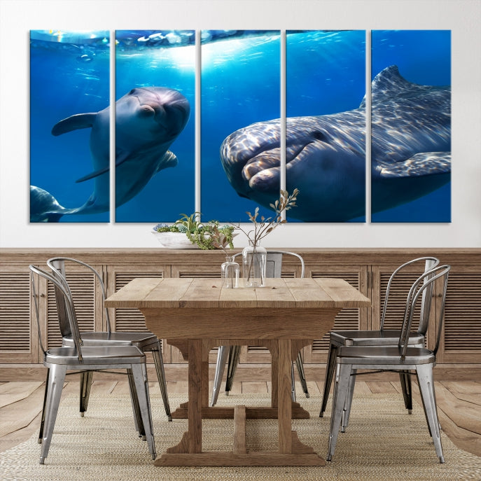 Large Dolphin Wall Art Underwater Canvas Print