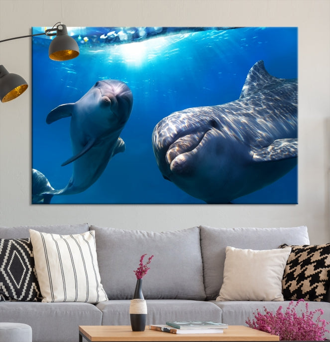 Large Dolphin Wall Art Underwater Canvas Print