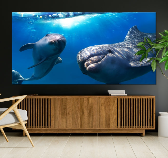 Large Dolphin Wall Art Underwater Canvas Print