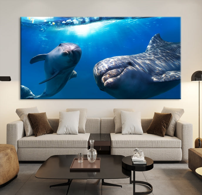 Large Dolphin Wall Art Underwater Canvas Print