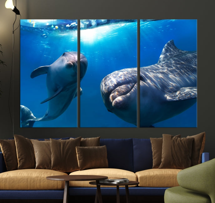 Large Dolphin Wall Art Underwater Canvas Print