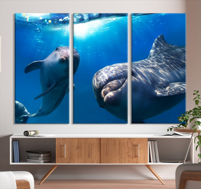 Large Dolphin Wall Art Underwater Canvas Print