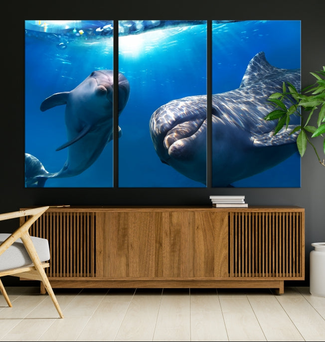 Large Dolphin Wall Art Underwater Canvas Print