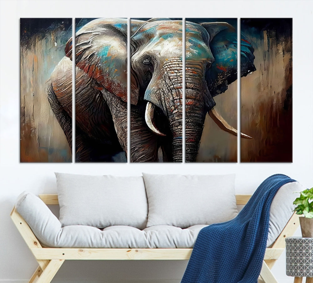 Large Elephant Print, African Animal Canvas Art, Wildlife Art, Framed Painting Set of