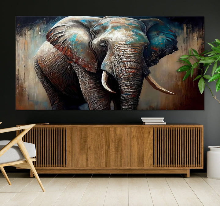 Large Elephant Print, African Animal Canvas Art, Wildlife Art, Framed Painting Set of