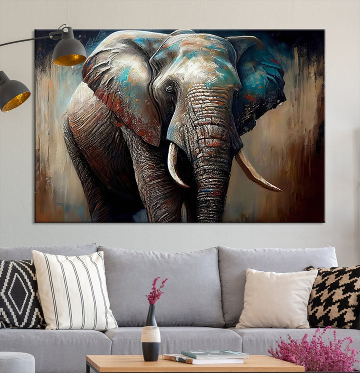 Large Elephant Print, African Animal Canvas Art, Wildlife Art, Framed Painting Set of