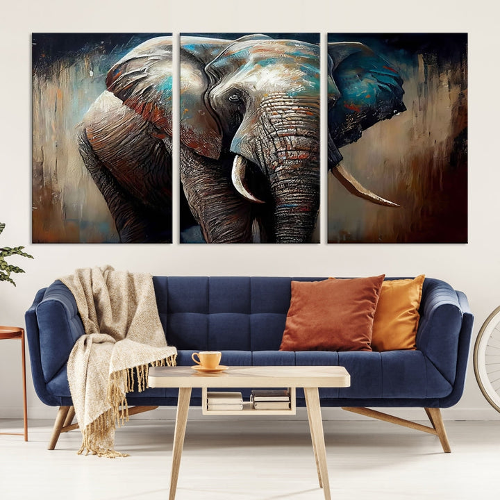 Large Elephant Print, African Animal Canvas Art, Wildlife Art, Framed Painting Set of