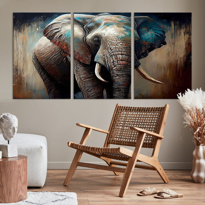 Large Elephant Print, African Animal Canvas Art, Wildlife Art, Framed Painting Set of