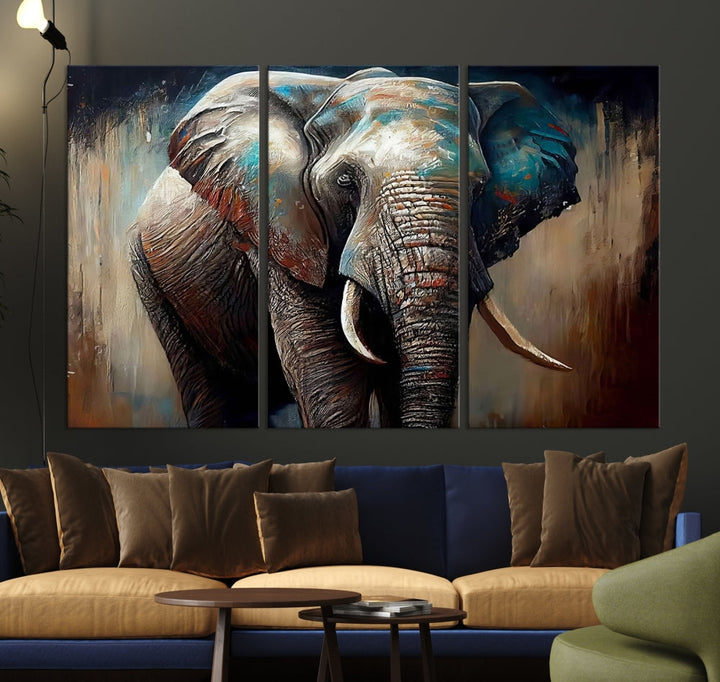 Large Elephant Print, African Animal Canvas Art, Wildlife Art, Framed Painting Set of