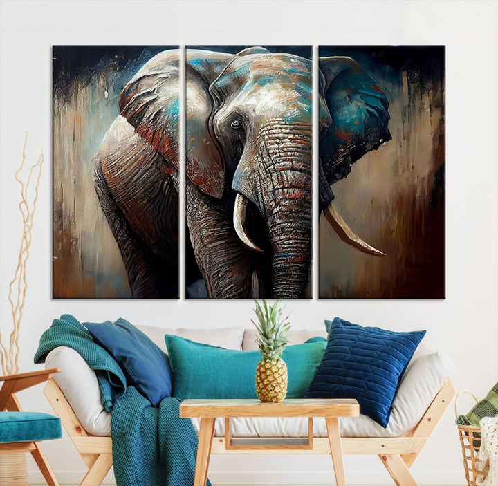 Large Elephant Print, African Animal Canvas Art, Wildlife Art, Framed Painting Set of